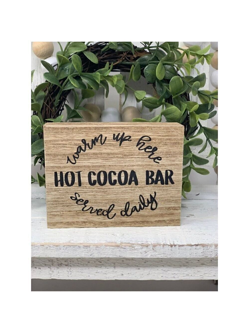 Farmhouse Mini Hot Cocoa Sign 4 inch Freestanding Tiered Tray Decor Holiday New